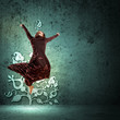 Girl in color dress dancing.Collage