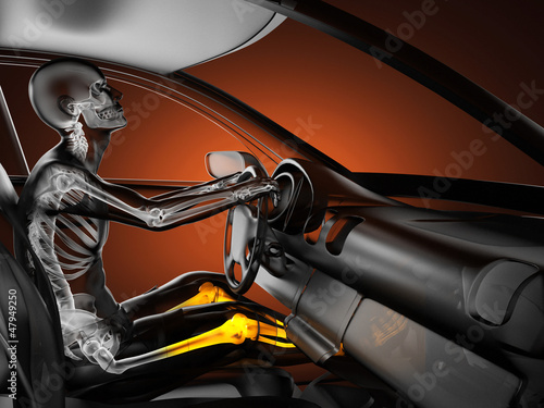 Illustration: transparent car concept with driver transparent car concept with driver