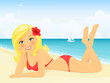 Happy blond girl on beach vacation