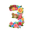 Flower number with birds in Khokhloma style
