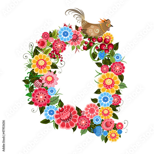 Vector: Floral letter to the birds in the style Khokhloma Floral letter to the birds in the style Khokhloma