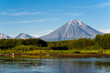 Volcano Koryaksy and river Avacha on Kamchatka.
