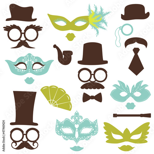 Vector: Retro Party set - Glasses, hats, lips, mustaches, masks Retro Party set - Glasses, hats, lips, mustaches, masks