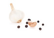 fresh garlic with pepper  isolated on white