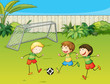 Kids playing football on football ground