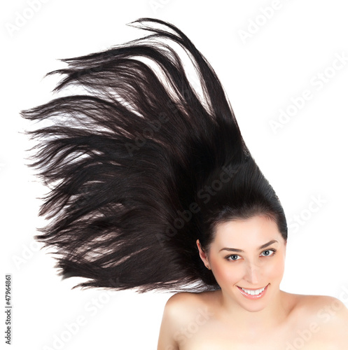 Photo: Beautiful woman with long brown straight hairs Beautiful woman with long brown straight hairs