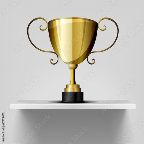 Vector: gold trophy on a shelf gold trophy on a shelf