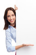 Young woman with blank poster