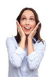 Shocked woman looking up