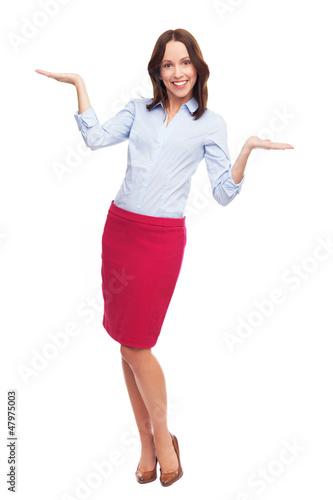 Photo: Business woman presenting your products Business woman presenting your products