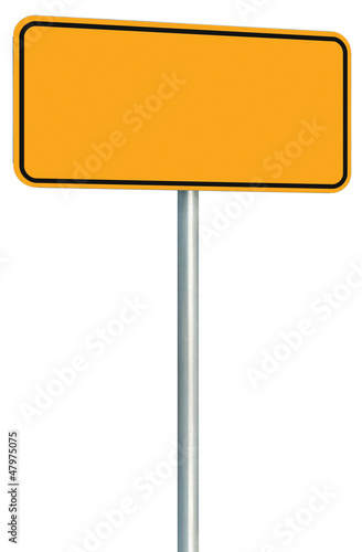 Photo: Blank Yellow Road Sign Isolated, Large Perspective Warning Copy Blank Yellow Road Sign Isolated, Large Perspective Warning Copy