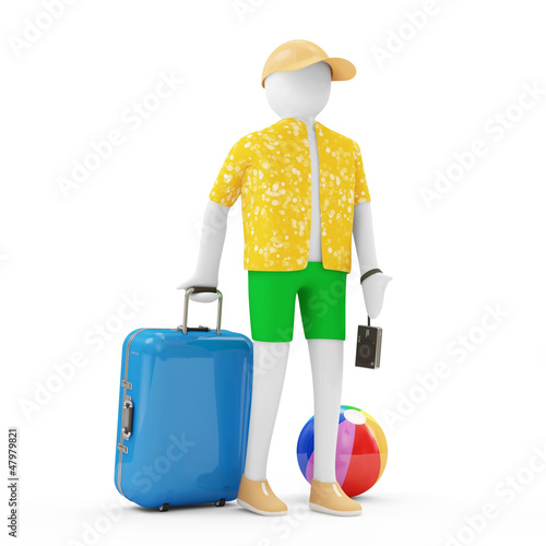 Illustration: 3d Man Tourist with different accessories for vocation 3d Man Tourist with different accessories for vocation