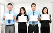 business team holding blank paper