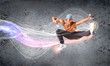 young man dancing hip hop with color lines