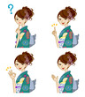 Variety of facial expressions,  Green Kimono woman