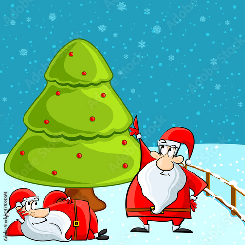 Vector: vector illustration of funny Santa Claus under Christmas Tree vector illustration of funny Santa Claus under Christmas Tree