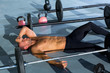 crossfit man tired relaxed after workout