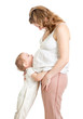 Photo: Little boy hugging pregnant mother's belly and looking up Little boy hugging pregnant mother's belly and looking up