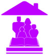 isolated violet icon with family, book and house silhouette