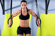 Crossfit dip ring woman workout at gym dipping