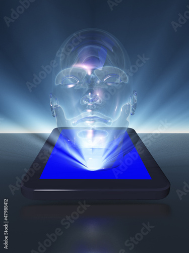 Illustration: Tablet with human head Tablet with human head