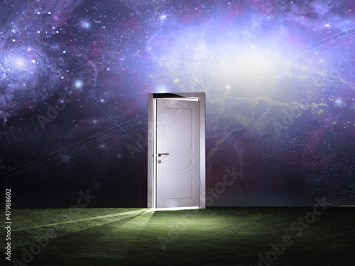 Illustration: Doorway before cosmic sky Doorway before cosmic sky