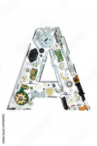 Photo: mechanical alphabet made from electronic part, Letter a mechanical alphabet made from electronic part, Letter a