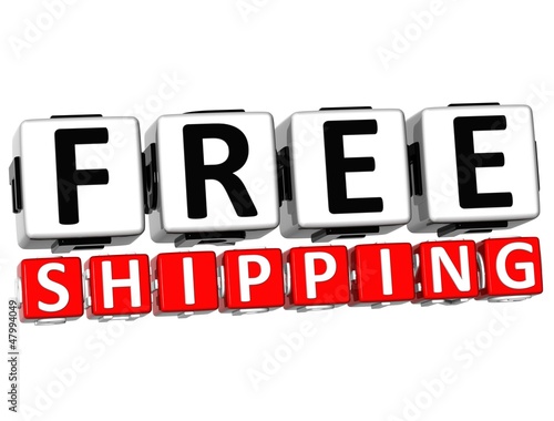 Illustration: 3D Free Shipping Button Click Here Block Text 3D Free Shipping Button Click Here Block Text