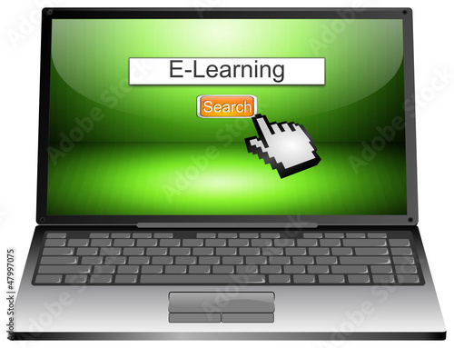 Illustration: Laptop with internet search E-Learning Laptop with internet search E-Learning