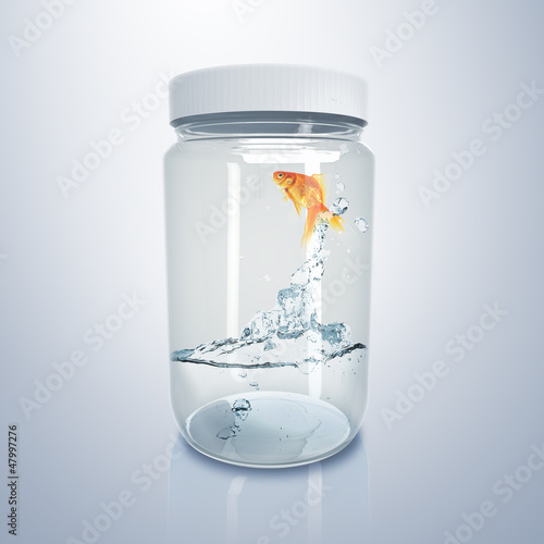 Illustration: Goldfish inside glass jar Goldfish inside glass jar