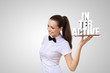 Waitress holding a tray with word interactive