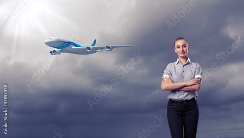 Photo: Business travelling collage with a plane Business travelling collage with a plane