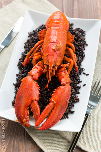 Photo: Lobster with black rice Lobster with black rice