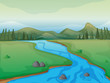 Vector: A river, a forest and mountains A river, a forest and mountains