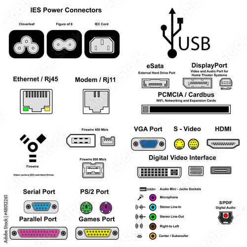 Vector: computer ports, vector computer ports, vector