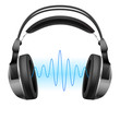 Headphones and music wave.