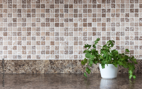Photo: Green herbs on kitchen countertop Green herbs on kitchen countertop