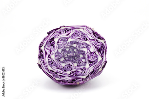 Photo: Red cabbage sliced in half, on white background, isolated Red cabbage sliced in half, on white background, isolated