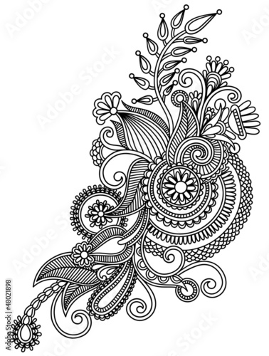 Vector: original hand draw line art ornate flower design. Ukrainian trad original hand draw line art ornate flower design. Ukrainian trad