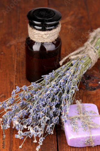 Photo: Lavender flowers and jars Lavender flowers and jars