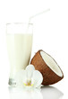 Coconut with glass of milk, isolated on white