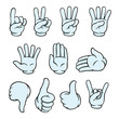 Set of cartoon hands showing various gestures.