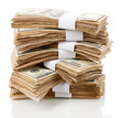 Stack of one hundred dollars banknotes close-up isolated