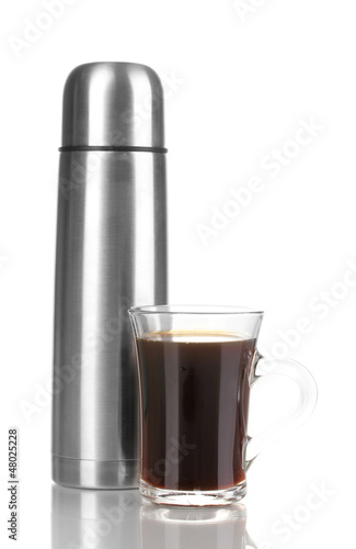 Photo: metal thermos with cup isolated on white metal thermos with cup isolated on white