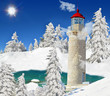 lighthouse lake fir trees red roof dreamscapes dream