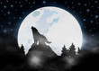 howling wolf in darkness forest - dark mist - Gothic