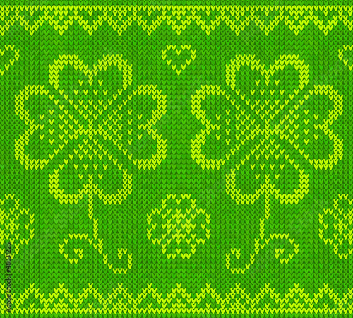 Vector: Patrick's day green knitted sweater with clover Patrick's day green knitted sweater with clover
