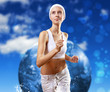 Young pretty woman in sport wear running