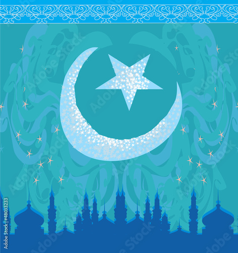 Illustration: artistic pattern background with moon and mosque artistic pattern background with moon and mosque