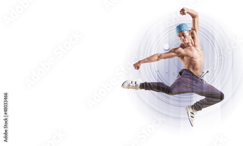 Photo: young man dancing hip hop with color lines young man dancing hip hop with color lines